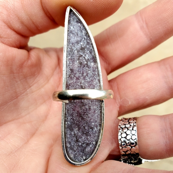 New Huge Lepidolite 925 Silver Statement Ring. - Picture 4 of 9
